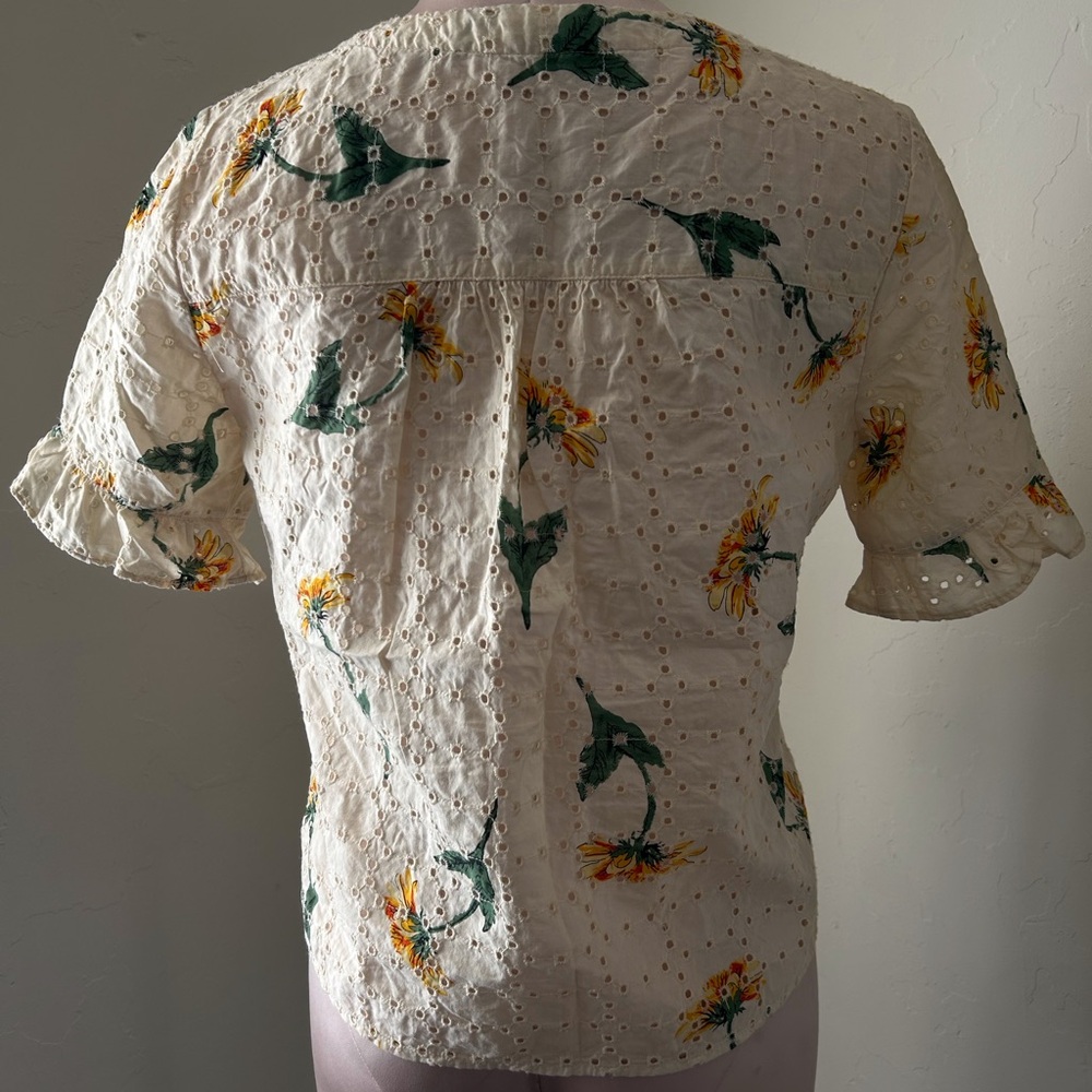 Madewell Ivory Eyelet Blouse with Sunflower Print - Picture 4 of 7